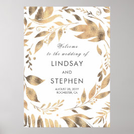 White en Gold Leaves Laurel Wedding Welkom Poster