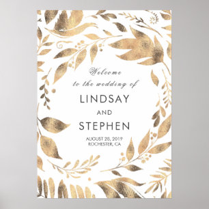 White en Gold Leaves Laurel Wedding Welkom Poster