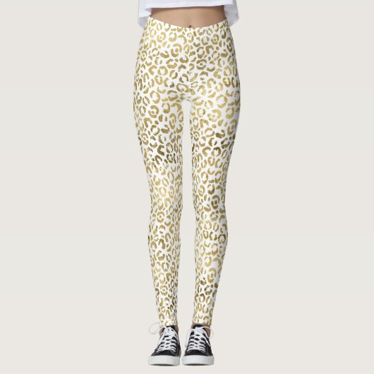 White en Gold Leopard Print Leggings (Voorkant)