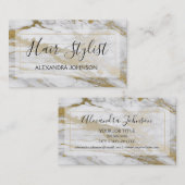 White en Gold Marble Trendy Hair Stylist Visitekaartje (Voorkant / Achterkant)