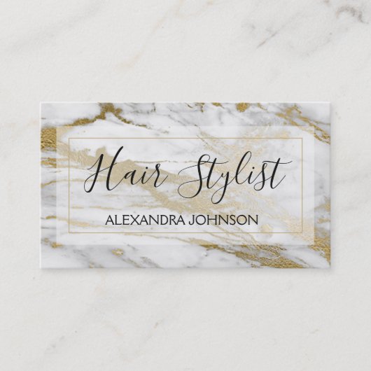 White en Gold Marble Trendy Hair Stylist Visitekaartje (Voorkant)