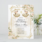 White en Gold Mexican Twin Girl Baptisme Kaart (Staand voorkant)