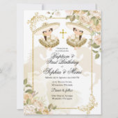 White en Gold Mexican Twin Girl Baptisme Kaart (Voorkant)