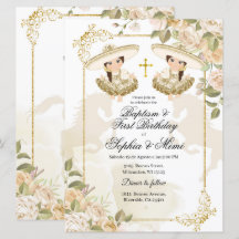 White en Gold Mexican Twin Girl Baptisme