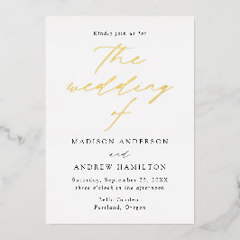 White en Gold Modern Elegance Wedding Folie Uitnodiging