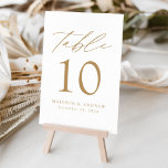 White en Gold Modern Elegance Wedding Kaart<br><div class="desc">Trendy, minimalistische trouwlijstnummerkaarten met gouden moderne letters met "Tabel" in een modern kalligrafiekscript. Het ontwerp heeft een witte achtergrond of een kleur van uw keuze. Het ontwerp herhaalt zich op de rug. Om tot de lijstkaarten opdracht te geven: voeg jouw naam, trouwdatum, en lijstaantal toe. Voeg elk nummer afzonderlijk toe...</div>