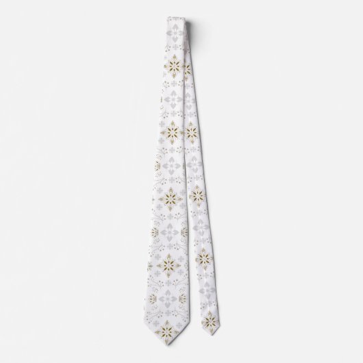 White en Gold Nordic Pattern Stropdas (Voorkant)