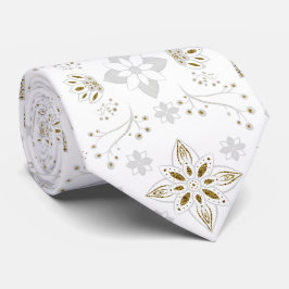 White en Gold Nordic Pattern Stropdas