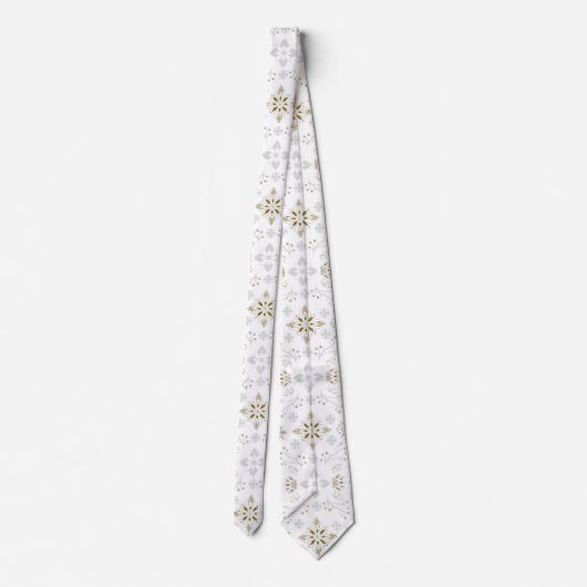 White en Gold Nordic Pattern Stropdas (Achterkant)