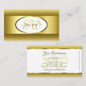 White en Gold Ombre Initialen Golden Oval Decor Visitekaartje (Voorkant / Achterkant)