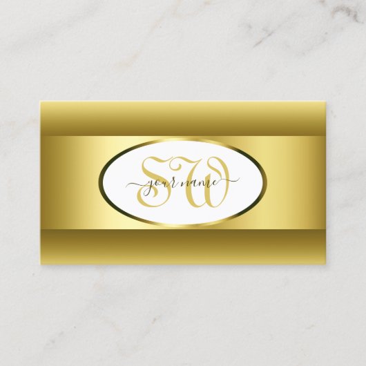 White en Gold Ombre Initialen Golden Oval Decor Visitekaartje (Voorkant)