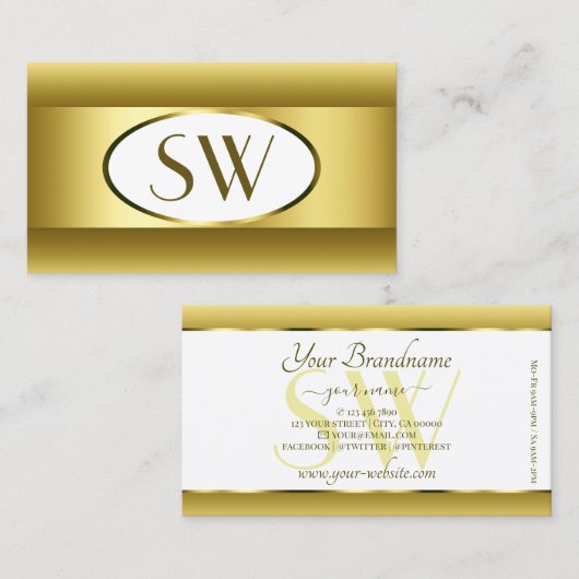 White en Gold Ombre Monogram Golden Oval Decor Visitekaartje (Voorkant / Achterkant)