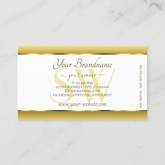 White en Gold Ombre Monogram Golden Oval Decor Visitekaartje (Achterkant)