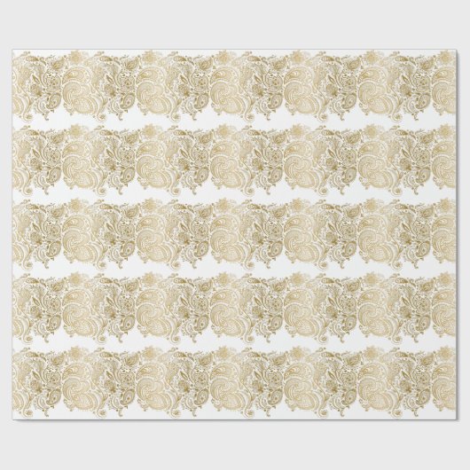 White en Gold Paisley Stripes Pattern Cadeaupapier (Vlak)