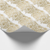 White en Gold Paisley Stripes Pattern Cadeaupapier (Hoek)
