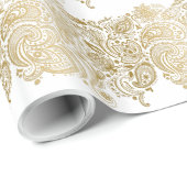 White en Gold Paisley Stripes Pattern Cadeaupapier (Rol Hoek)