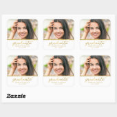 White en Gold Photo Afstuderen Afstuderen Vierkante Sticker (Vel)