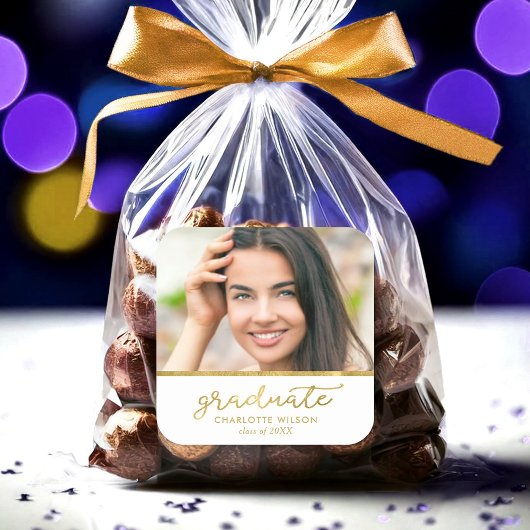 White en Gold Photo Afstuderen Afstuderen Vierkante Sticker