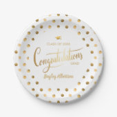 White en Gold Polka Dot Congrats Afstudeerder Afst Papieren Bordje (Voorkant)