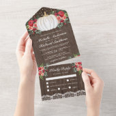 White en Gold Pumpkin Burgundy Floral Wedding All In One Uitnodiging (Afscheurbaar)