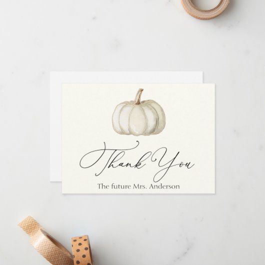White en Gold Pumpkin Hartelijk dank Notitiekaartje (Voorkant / Achterkant in situ)