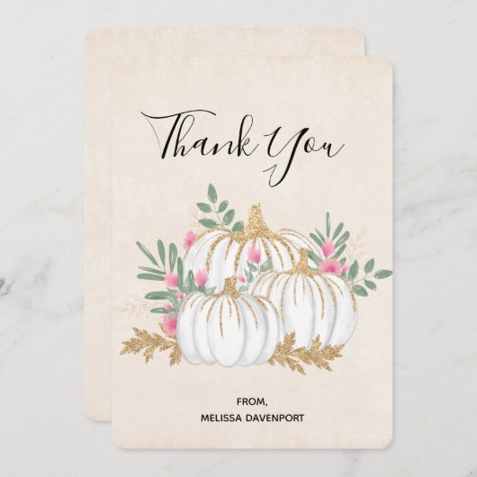 White en Gold Pumpkins Waterverf Hartelijk dank Bedankkaart (Voorkant / Achterkant)