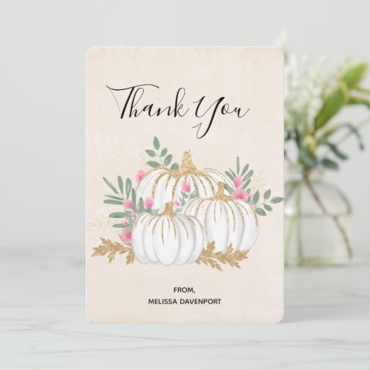 White en Gold Pumpkins Waterverf Hartelijk dank Bedankkaart (Staand voorkant)