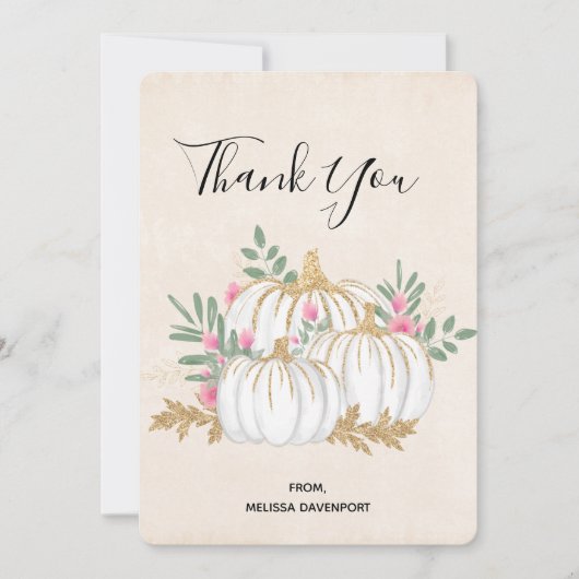 White en Gold Pumpkins Waterverf Hartelijk dank Bedankkaart (Voorkant)