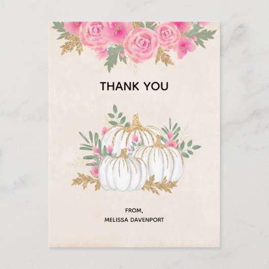 White en Gold Pumpkins Waterverf Hartelijk dank Briefkaart (Voorkant)