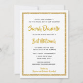 White en Gold Rectangle Bat Mitzvah Kaart (Voorkant)