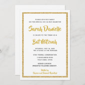 White en Gold Rectangle Bat Mitzvah Kaart (Voorkant / Achterkant)