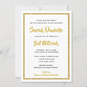 White en Gold Rectangle Bat Mitzvah Kaart