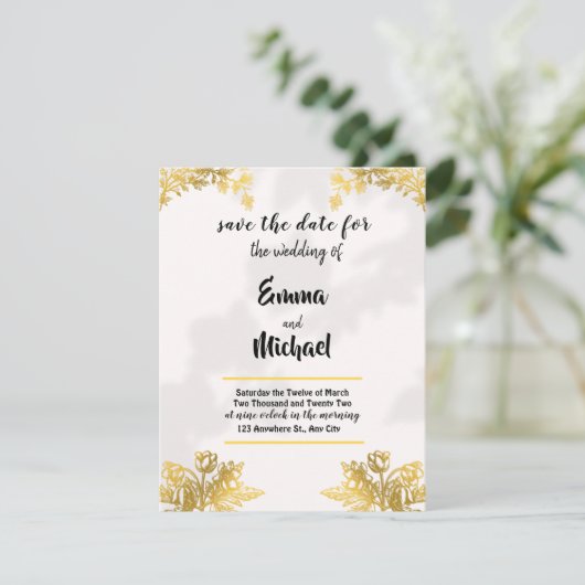 White en Gold Simple Elegant bruiloft-uitnodiging RSVP Kaartje (Staand voorkant)