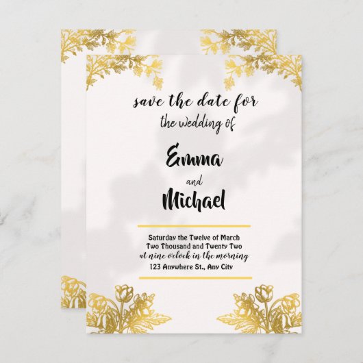 White en Gold Simple Elegant bruiloft-uitnodiging RSVP Kaartje (Voorkant / Achterkant)