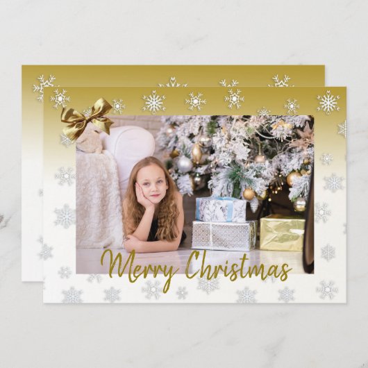 White en Gold Snowflakes Elegant Kerstmis Kaart (Voorkant / Achterkant)