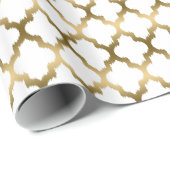 White en Gold Tones Ikat Quatrefoil Patroon Cadeaupapier (Rol Hoek)