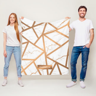 White en Golden Marble Fleece Deken