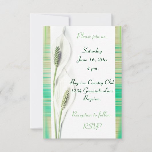 White en Green Calla Lily Wedding Kaart (Achterkant)