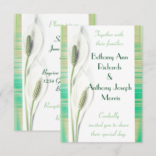 White en Green Calla Lily Wedding Kaart (Voorkant / Achterkant)