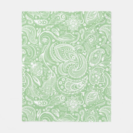 White en Green Floral Paisley Pattern Fleece Deken (Voorkant)
