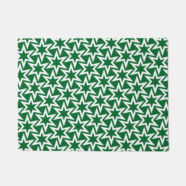 White en Green Geometric Star Pattern Deurmat (Voorkant)