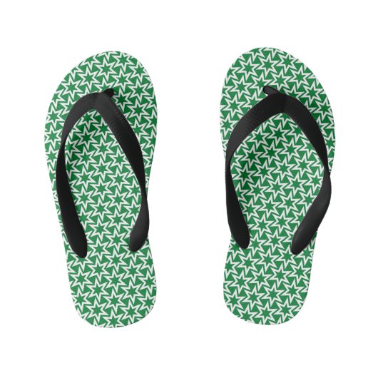 White en Green Geometric Star Pattern Kinder Teenslippers (Voetbed)