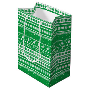 White en Green Nordic Sweater Kerstmis Pattern Medium Cadeauzakje