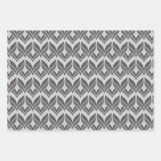 White en Grey Art Deco Patroon Inpakpapier Vel (Voorkant 3)