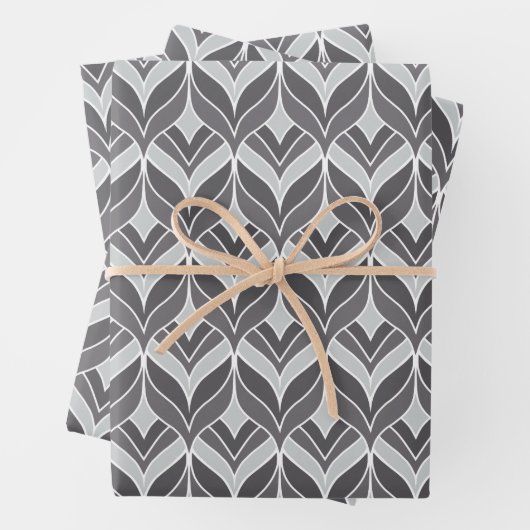 White en Grey Art Deco Patroon Inpakpapier Vel (In situ)