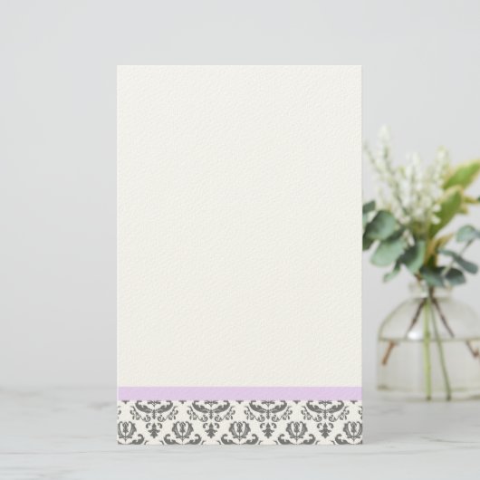 White en Grey Damask Pattern Stationery Briefpapier (Staand voorkant)