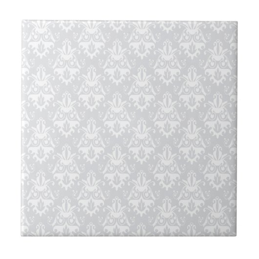 White en Grey Damask Pattern Tegeltje (Voorkant)