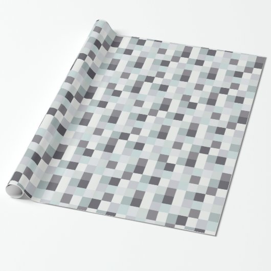 White en Grey Pixelated Pattern Cadeaupapier (Uitgerold)