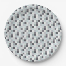 White en Grey Pixelated Pattern Papieren Bordje