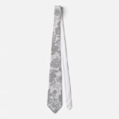 White en Grey Two Tone Foral Roos Pattern Stropdas (Voorkant)